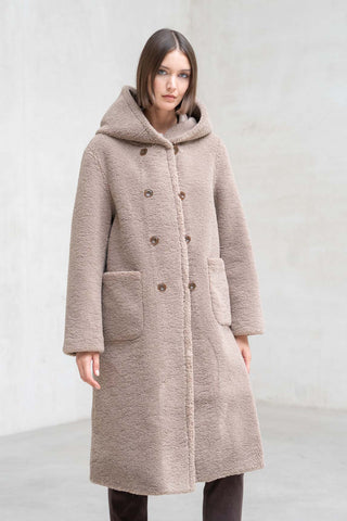 ABRIGO LARGO CAPUCHA REVERSIBLE TOSTADO