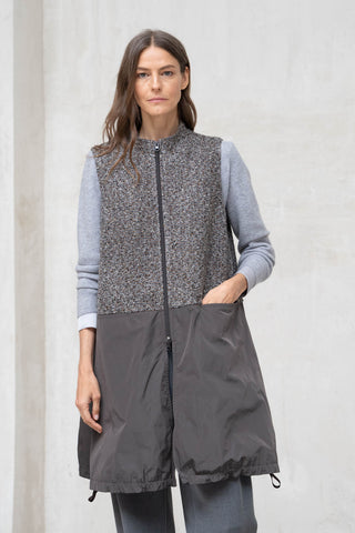 CHALECO MANTOVA LARGO DOS TEJIDOS GRIS