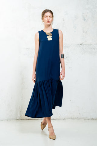 VESTIDO LARGO VOLANTE MARINO