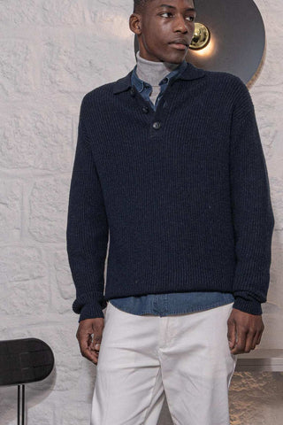 Jersey cuello polo azul marino